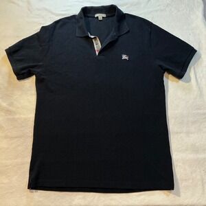 Burberry Brit Mens Polo Shirt Navy Blue Nova Check Trim Short Sleeve Size L